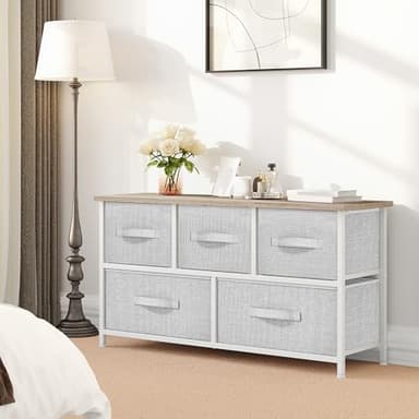 YITAHOME Dresser with 5 Drawers - Fabric Storage Tower, Organizer Unit for Bedroom, Living Room, Closets - Sturdy Steel Frame, Wooden Top - Image 2