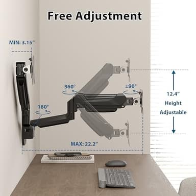 BONTEC Dual Monitor Wall Mount for 13-32 Inch Screens, Height Adjustable Gas Spring Arm with Tilt, Swivel & Rotate, Hold Up to 19.8 lbs, Fully Adjustable, Office & Home Use, VESA 75x75/100x100 - Image 6