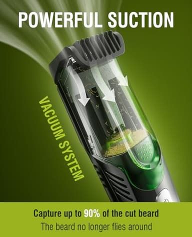 SHPAVVER Beard Trimmer for Men: Vacuum Mustache Trimmer IPX7 Waterproof- Rechargeable Electric Beard Cutting Kit with Adjustable Length Comb- Built-in Vacuum for Sideburns, Stubble - Image 5