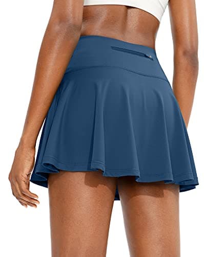 SANTINY Pleated Tennis Skirt for Women with 4 Pockets Women's High Waisted Athletic Golf Skorts Skirts for Running Casual (Dark Blue_L) - Image 1
