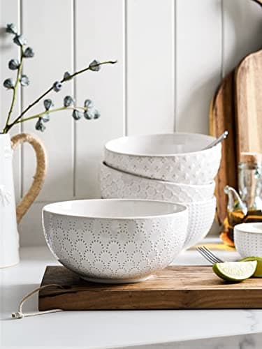 LE TAUCI Large Soup Bowl 42 OZ, Ceramic Kitchen Bowl Set for Soup, Pho, Chip, Pasta, Fruits, Salad, Noodle and Ramen- 7 Inch, Set of 4, Arctic white - Image 5