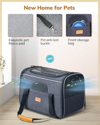 Morpilot Cat Carrier - Soft Sided Cat Carrier Large for Big Medium Cats and Puppy up to 18lbs, Pet Carrier with Safety Zippers, Foldable Bowl, Airline Approved Large Dog Carrier - Dark Gray - Image 5