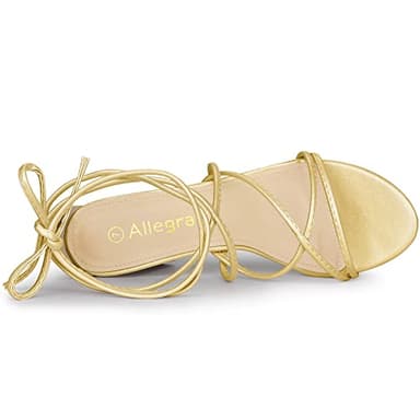 Allegra K Women's Strappy Lace Up Chunky Gold Heel Sandals 7 M US - Image 5