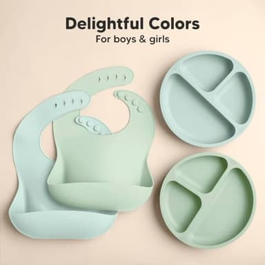 KeaBabies 2-Pack Silicone Baby Bibs for Eating - Sturdy Food-Grade Silicone Bibs for Babies Girl, Boy, Large Food Catcher, Clean & Put On Easily, Waterproof Toddler Feeding Essentials(Pastel Sky) - Image 7