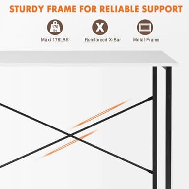 Sweetcrispy Computer Small Desk, 32 Inch Office Writing Work Study Kids Student Home Bedroom Table with Metal Frame Wooden Tabletop No Wheels - White Wood - Image 7