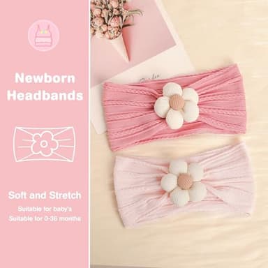 lucdnc 6 Pcs Baby Girls' Headbands Gifts for Newborn Infant Toddler Handmade Soft Comfortable Elasticity Nylon Baby Flower Hairbands Essentials Accessories - Image 3