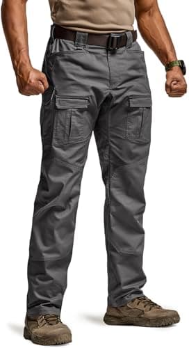 CQR Men's Flex Ripstop Tactical Pants, Water Resistant Stretch Cargo Pants, Lightweight EDC Hiking Work Pants, Breacher Charcoal, 32W/32L - Image 1