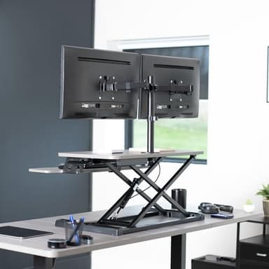 VIVO Height Adjustable 32 inch Standing Desk Converter with Dual 13 to 30 inch Monitor Stand, Sit Stand Monitor Mount and Desk Riser, Gray, DESK-V000K-M2G - Image 9