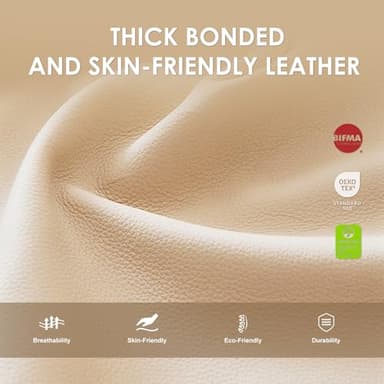 COLAMY Office Chair with Retractable Footrest, Ergonomic High Back Design Executive Computer Desk Chair with Removable Lumbar Pillow, 90-135°Reclining, Thick Bonded Leather for Home Office Work, Khaki - Image 9