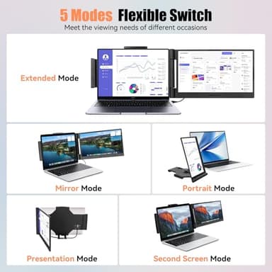Laptop Screen Extender 14 inch, 1080P IPS Laptop Monitor Extender, 280° Rotation Portable Monitor for 13-17.3" with USB-C/HDMI Port, Plug-Play Dual Screen Portable for Windows/Mac/Android - Image 4
