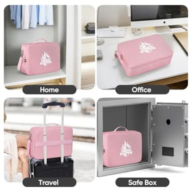 BALEINE Fireproof Document Box with Lock, Portable Fireproof Document Bag Waterproof Fire Proof File Boxes for Documents, File Organizer Box for Important Paperwork (Pink, 15''x11''x4'') - Image 9