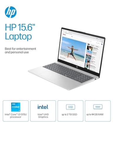 HP 2025 15.6" Touchscreen Laptop - w/Office Lifetime & Win 11 Pro&External DVD Drive, Intel i3 1315U(Up to 4.5GHz), Wi-Fi 6, Copilot AI, HD Touch Display, Long Battery Life, 64GB RAM, 2TB SSD - Image 3