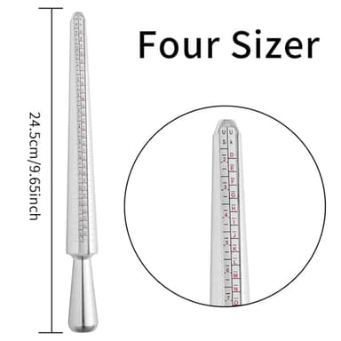 Hudinsun 4 PCS Ring Sizer Measuring Tool Kit, Ring Mandrel Measurer, 2 PCS Finger Size Tape 1-17 USA Rings Size, 27 PCS Stainless Steel Measuring Ring Tool, US Ring Size 0-13 with Half Size - Image 4