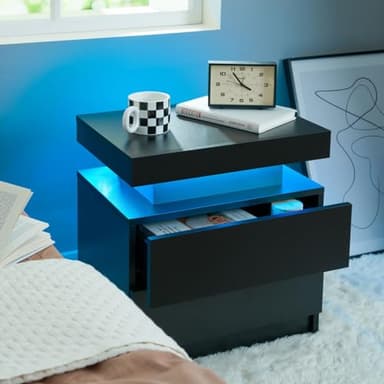 i-aplus Nightstand Set of 2 LED Nightstand with 2 Drawers, Bedside Table with Drawers for Bedroom, Side Bed Table with LED Light, Black - Image 4