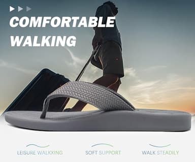 KuaiLu Mens Flip Flops Arch Support Comfortable Cushion Memory Foam Recovery Walking Waterproof Leather Thong Sandals Orthotic Plantar Fasciitis Summer Casual Beach Pool Slip on Slippers Grey Size 11 - Image 8