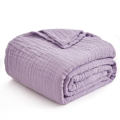 EMME Cotton Blanket Queen Size for Bed Soft Large Muslin Bed Blankets 90"x90" Lightweight Breathable All Season Gauze Blanket, Lavender - Image 8