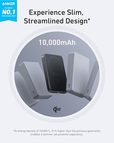 Anker MagGo Power Bank, Ultra-Slim 10,000mAh Magnetic Battery Pack, Qi2 Certified 15W Ultra-Fast MagSafe Compatible Portable Charger, Ergonomic Design, for iPhone17/16/15/14 Series Only（Not for Pixel） - Image 2