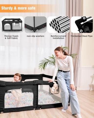 Foldable Baby Playpen with Gate, Extra Large Collapsible Play Yard for Babies & Toddlers, Portable Travel Playpen, Baby Activity Center for Indoor & Outdoor Use (Black 59"×71") - Image 6