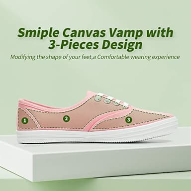 Womens White Canvas Sneakers Low Top Lace-up Canvas Shoes Lightweight Casual Tennis Shoes(Pink.US7) - Image 3