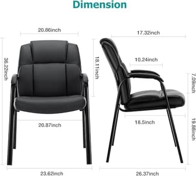 DUMOS Reception Chair with Padded Arms - Executive Leather Waiting Room Chairs Office Guest Chair No Wheels for Conference Room Lobby Side, Black - Image 2