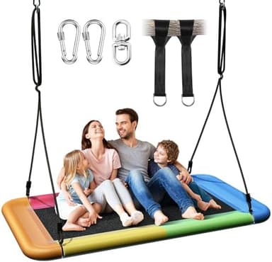 Tree Swing for Kids and Adults, 60" Waterproof Rectangle Platform Swing, 700lbs Heavy Duty with Adjustable Straps, Rainbow - Image 2