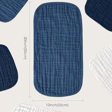 Muslin Burp Cloths for Baby 100% Cotton Burping Cloths for Unisex, Boy, Girl - Large 20'' by 10'' Newborn Essentials Ultra Soft Absorbent Milk Spit Up Rags - 12 Pack - White+Deep Navy Series - Image 3