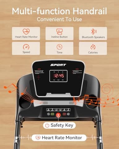 Treadmill for Home, 3.0HP Folding Treadmill with Incline, 300 lbs Capacity, Bluetooth & Heart Rate Sensor, Space-Saving Design - Image 4