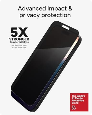 ZAGG Glass Elite Privacy Screen Protector for iPhone 16 Pro Max - 2-Way Privacy Filter, Ultra-Strong Tempered Glass, 5X Stronger, InvisibleShield, Smudge-Free, Easy Install, Recycled Content - Image 6