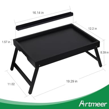 Bed Tray Table with Handles Folding Legs,Bamboo Breakfast Food Tray with Media Slot,Use As Platter,Laptop Desk,Snack,TV Tray Kitchen Serving Tray Black Large - Image 6