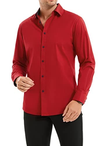 Alex Vando Mens Dress Shirts Regular Fit Long Sleeve Stretch Business Dress Shirts for Men,Red,Medium - Image 3
