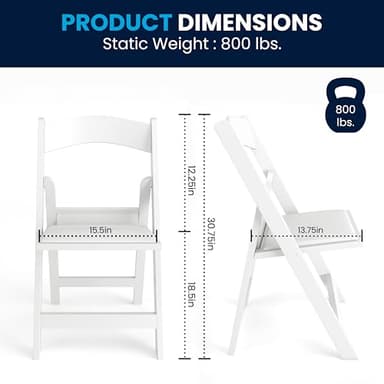 Flash Furniture Hercules Series Folding Chair - White Resin - Set of 4 800LB Weight Capacity Comfortable Event Chair - Light Weight Folding Chair - Image 3