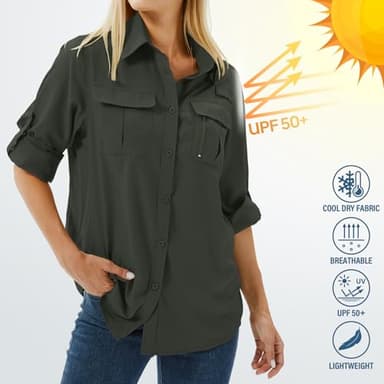 Toumett Women's UPF 50 Long Sleeve UV Sun Protection Safari Shirts Outdoor Quick Dry Fishing Hiking Travel Shirts(Amy Green,2XL,5071) - Image 6