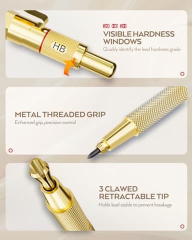 Nicpro Gold Art Mechanical Pencil Set, Metal Drafting Pencil 0.5, 0.7, 0.9mm & 2mm Lead Holder(2B HB 2H) For Sketching Drawing With Lead Refills Case - Image 2