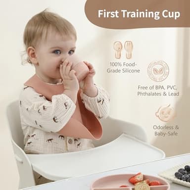 Moonkie Baby Training & Sippy Cup Set | 4 Months+ | Baby-Led Weaning Essential | Gift (Blush Cup Set, 2 Pack) - Image 4