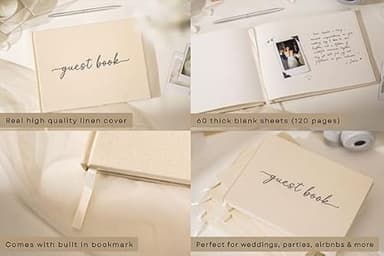 Cream Guest Book (Design 2) - 9.5 x 7 Real Linen Hardcover Guestbook for Wedding Ceremony Reception Signin, to Add Polaroid & Write Messages, Bridal Baby Shower Engagement Birthday Party, Small Size - Image 3