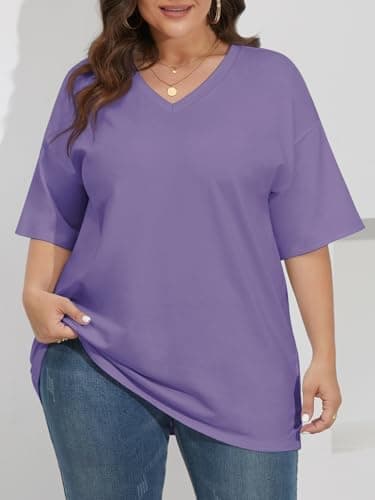 ATHMILE Womens Summer Oversized Shirts V Neck Plus Size Spring Workout Tops Beach Vacation 2025 Gym Clothes - Image 4