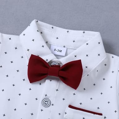ZOEREA Baby Boy Clothes Suit Infant Short Sleeve Gentleman Outfits Dress Shirt+Bowtie+Suspender Shorts Wine Red 0-18M - Image 8
