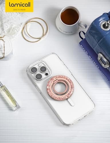 Lamicall Magnetic Twinkle Ring for MagSafe Grip - Stylish Glitter for Mother, Magnet Phone Ring Finger Holder Stand, Upgrade Gear Hinge Mag Safe Accessories for iPhone 16 15 Pro Max, Rose Gold - Image 7
