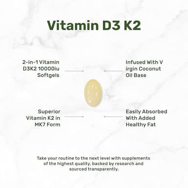 DEAL SUPPLEMENT Vitamin D3 10,000 IU + K2 MK7 200mcg Softgels, 250 Count | 2-in-1 Complex with Virgin Coconut Oil | Supports Heart, Bone, Teeth & Immune Health | Easy to Swallow - Image 6