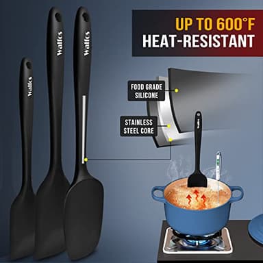 Walfos Silicone Spatula Set of 5 - (600°F) High Heat Resistant Kitchen Scraper Spatulas, One-Pieces Seamless Design, Perfect for Cooking Mixing & Baking - BPA Free and Dishwasher Safe,black - Image 2