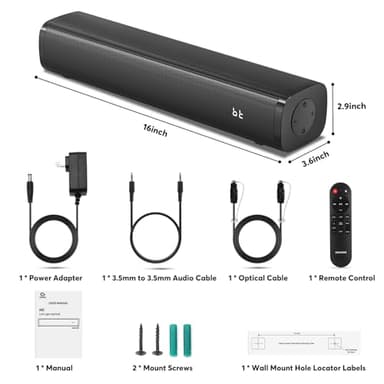 Wohome 2.1 Small Sound Bars for TV, Built-in Subwoofer with 6 Levels Voice Enhancement, 16 Inches Bluetooth 5.3 Soundbar Speakers with Optical/AUX/USB Connection (Renewed) - Image 8