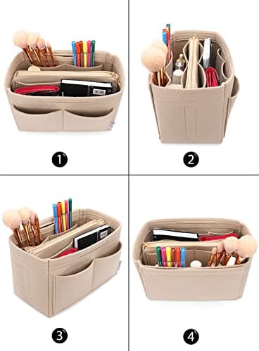 LEXSION Felt Purse Bag Organizer Insert with zipper Bag Tote Shaper Fit Speedy Neverful PM MM 8021 Beige XL - Image 4