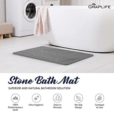 Graplife - Stone Bath Mat, Diatomaceous Earth Shower Mat, Non-Slip Super Absorbent Quick Drying Bathroom Floor Mat, Natural, Easy to Clean (23.6 x 15.35 Darkgrey) - Image 2