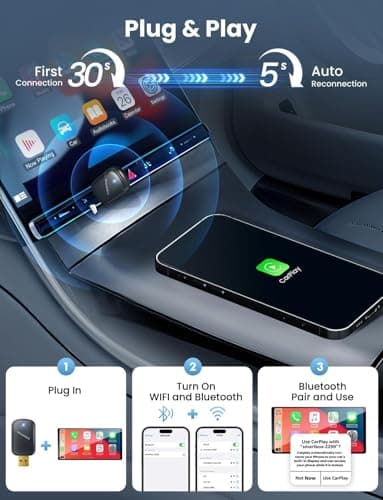 Mini Wireless Carplay and Android auto Adapter with Fastest Connection Car, No Latency Wireless Carplay Adapter, for Cars from 2016 & Phone with Android 10+ / iPhone 6 or Above USB-A/Type-C Black - Image 4