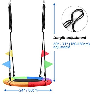 Odoland 24 inch Chidren Tree Swing Net Swing Outdoor Kid Platform Swing with Detachable 600LB Weight Load Oxford Fabric and Adjustable Hanging Ropes for Tree, Backyard and Indoor Color - Image 3