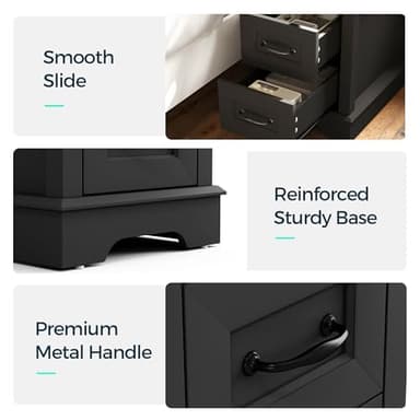 LINSY HOME Narrow End Table with Charging Station, Side Table with Glass Top, Open Shelf, and 2 Drawers, Small Sofa Table with Storage for Living Room, Black - Image 5