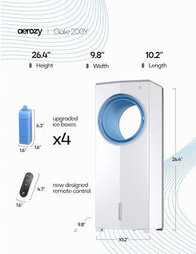 AEROZY BUMAI Windowless Portable Air Conditioner, 26.2" Small Evaporative Air Cooler for Room No Window, 3-Speed Settings, 4 Modes, 7H Timer, Remote Control, 4 Ice Packs, Quiet AC Unit for Bedroom - Image 9