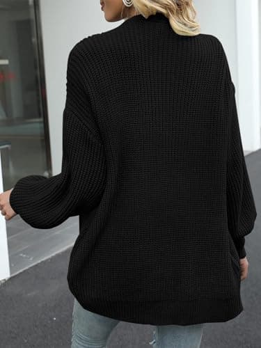 MEROKEETY Women's 2025 Open Front Chunky Cardigans Lantern Long Sleeve Oversized Knit Outwear with Pocket, Black, L - Image 4