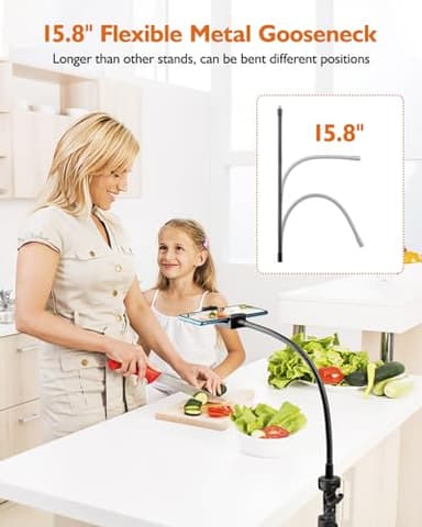 Phone Tripod, 85" Tall Tripod for iPhone with Gooseneck and Remote, Overhead Phone Stand for Recording Watching Cooking Fitness Vlog, Compatible with iPhone Android, Black - Image 6