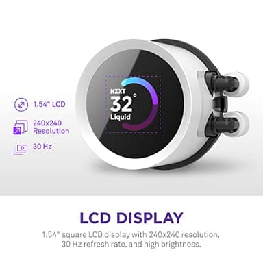 NZXT Kraken 240 RGB - 240mm AIO CPU Liquid Cooler - RL-KR240-W1 - Customizable 1.54" Square LCD Display for Images, Performance Metrics - High-Performance Pump - White - Image 3